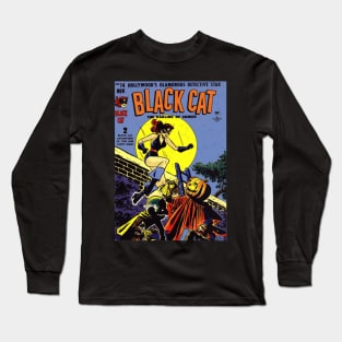 Black Cat Halloween Vintage Horror Comic Long Sleeve T-Shirt